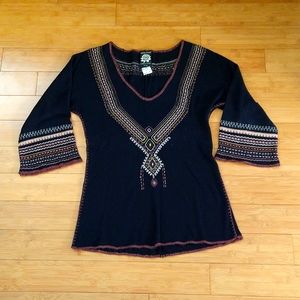 RARE Vintage Lucky brand Boho embroidered bell sleeve sweater